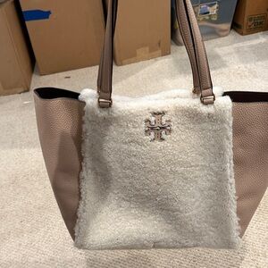 Tory Burch Tan and Cream Shearling Tote